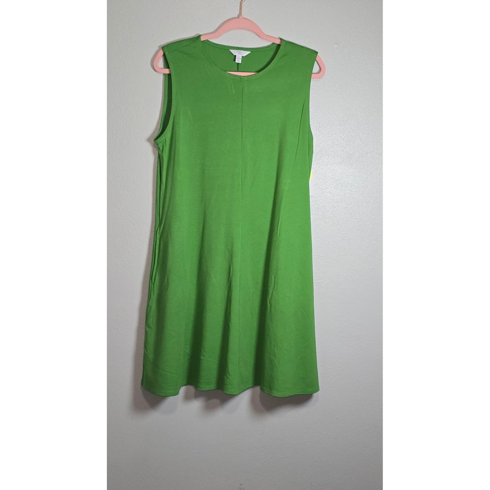 Time and Tru Green Everglade Fit and Flare Dress Sleeveless Knit L 12-14 NEW
